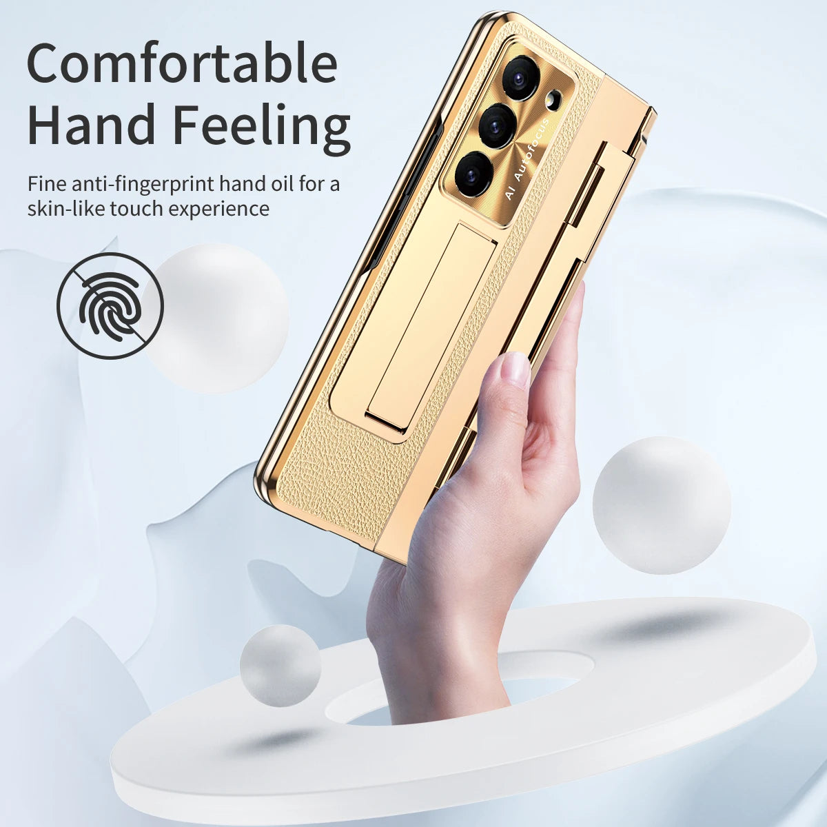 Plating Leather Stand Flat Hinge Protective Case For Samsung Galaxy Z Fold 6 5 4 3 With Front Glass Film Fold5 Protection Cover