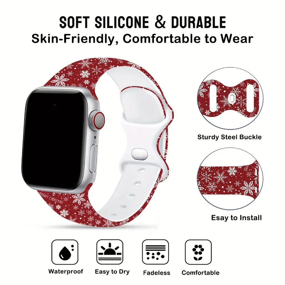 Silicone Christmas Band for Apple Watch Strap 46mm 41mm 42mm 44mm 45mm 49mm Sport Bracelet for iWatch 11 10 9 8 7 6 5 SE Ultra 3