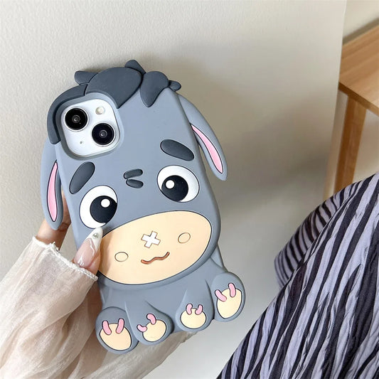 3D Cartoon Donkey Stereoscopic Silicone Rubber Case For iPhone 16 15 14 13 Pro Max 11 12 13  Anti Fall Soft Silicone Case