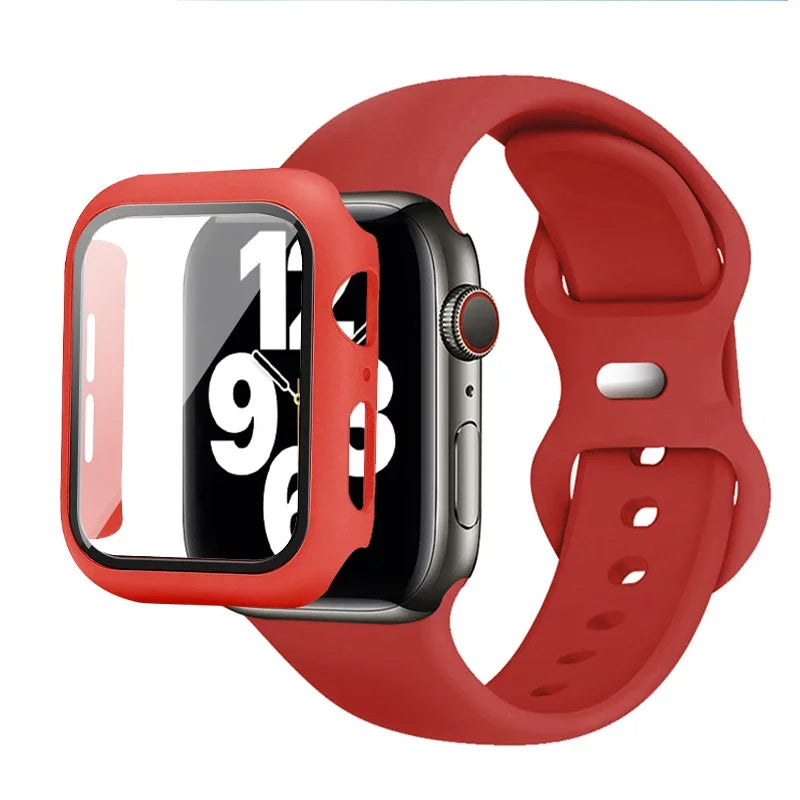 Silicone Strap+case for Apple Watch Band 44mm 40mm 45mm 41mm 49mm 42mm 38mm 44 45 Mm Bracelet Iwatch Ultra Series 7 Se 3 4 5 6 8