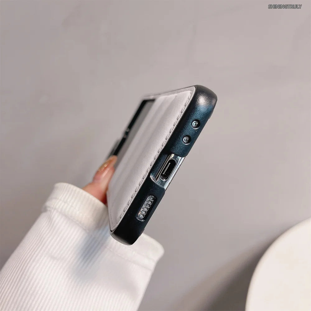 Fashion Down Jacket Air Cushion Case for Smausng Z Fold 6 Flip 6 Fold 5 4 3 ins Leather Shockproof Cover Galaxy Z Flip 5 4 3
