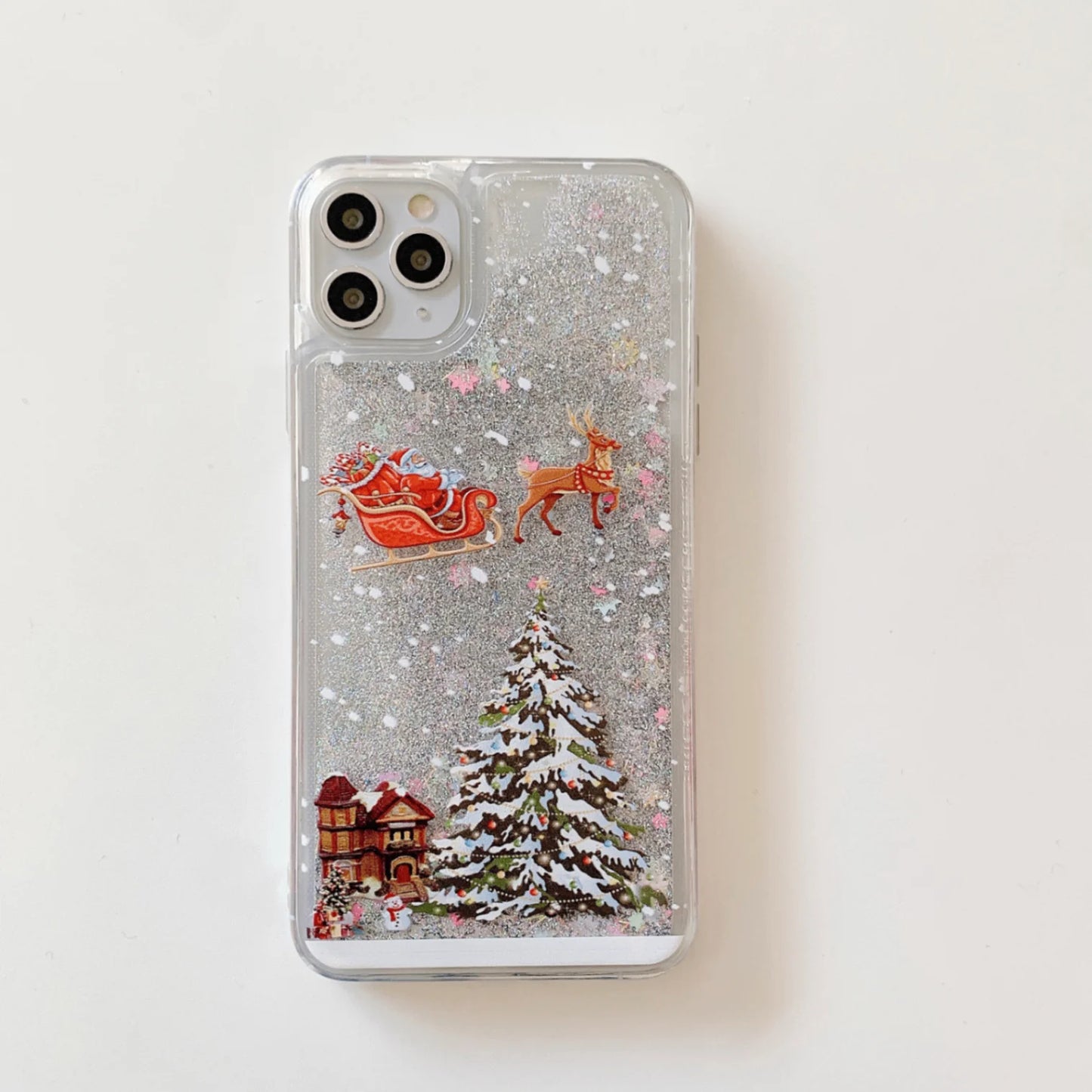Christmas Liquid Dynamic Quicksand Glitter Phone Case For 16 Pro 15 Pro Max 3D Bling TPU Silicone Shockproof Cover