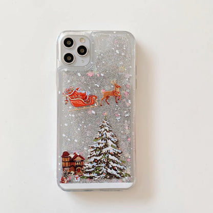 Christmas Liquid Dynamic Quicksand Glitter Phone Case For 16 Pro 15 Pro Max 3D Bling TPU Silicone Shockproof Cover