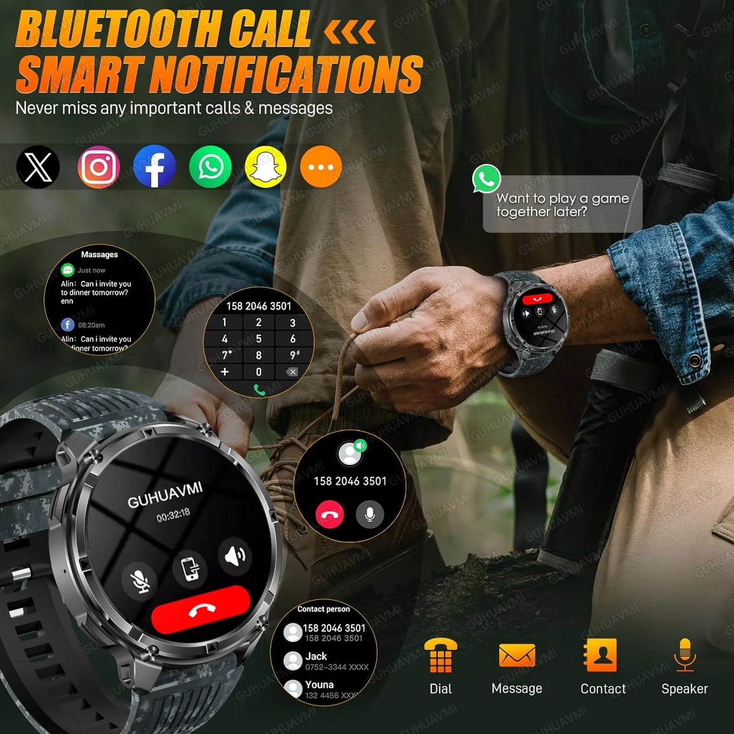 2026 New T-Rex 3 Ultra 1100mAh Military Smart Watch Men 5ATM Waterproof 1.7" AMOLED Screen Bluetooth Call Compass LED Flashlight