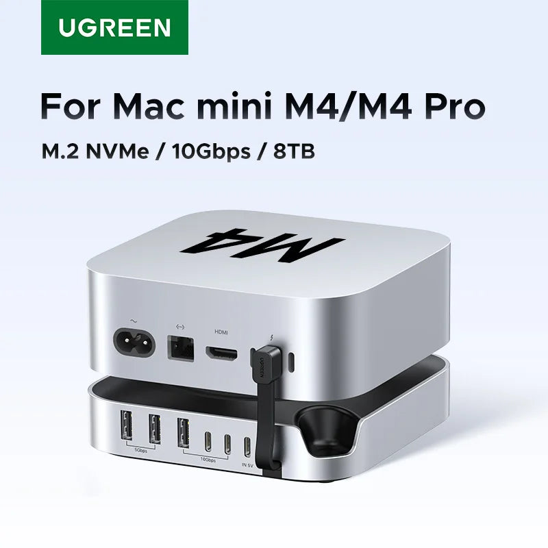 UGREEN USB HUB Docking Station for Mac Mini M4 M4 Pro M.2 NVMe SSD 8TB Max 10Gbps USB-A&C Ports SD&TF 170MB/s USB Splitter Dock