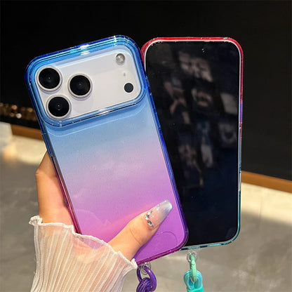 Gradient Colorful Transparent Phone Case For iPhone 17 16 15 14 13 12 Pro Max Plus Shockproof TPU Back Cover With Wrist Strap