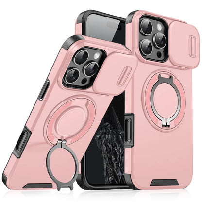 Luxury Heavy-Duty Rugged Armor Magnetic Bracket Case For iPhone 17 16 15 14 13 12 11 Pro Max Slide Camera Protection PC Cover