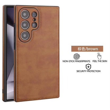 Luxury Vintage PU Leather Case for Samsung S25 Ultra S24 Plus S23 S22 S24Ultra Slim Camera Shockproof Soft Bumper Back Cover