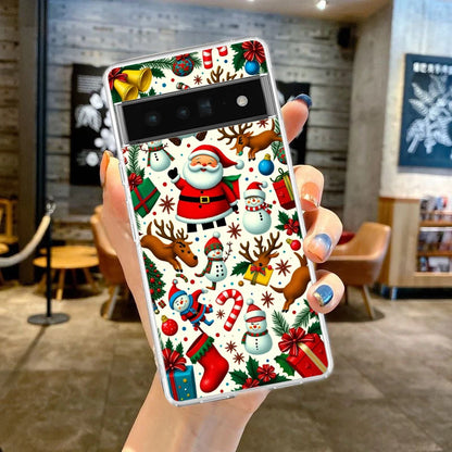 Phone Case Cover for Google Pixel 9 8 7 6 5 4 4XL 7A 6A 5A 4A 3A Pro XL 5G Transparent Soft TPU Shell Merry Christmas Pattern