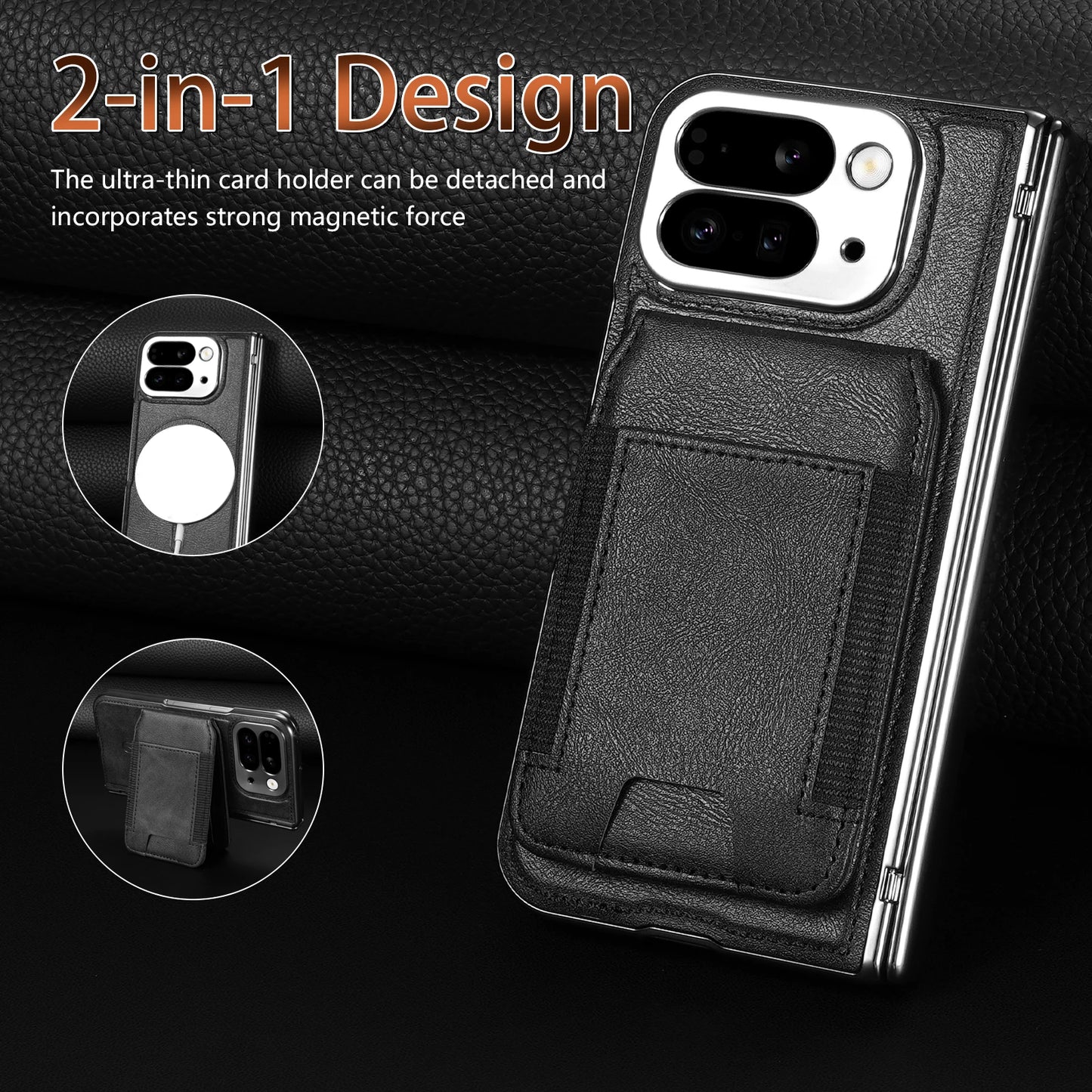 For Google Pixel 10 Pro Fold Case Protective Card Slots Leather Magsafe Holder Mobile Phone Back Cover