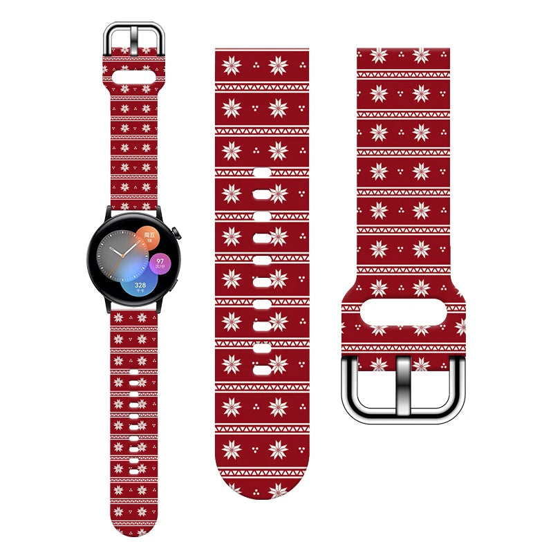 20MM Christmas Series 4 Printed strap for Samsung Galaxy Watch 7/6 40mm 44mm Band Replaceable Bracelet for Xiaomi Huawei Watch