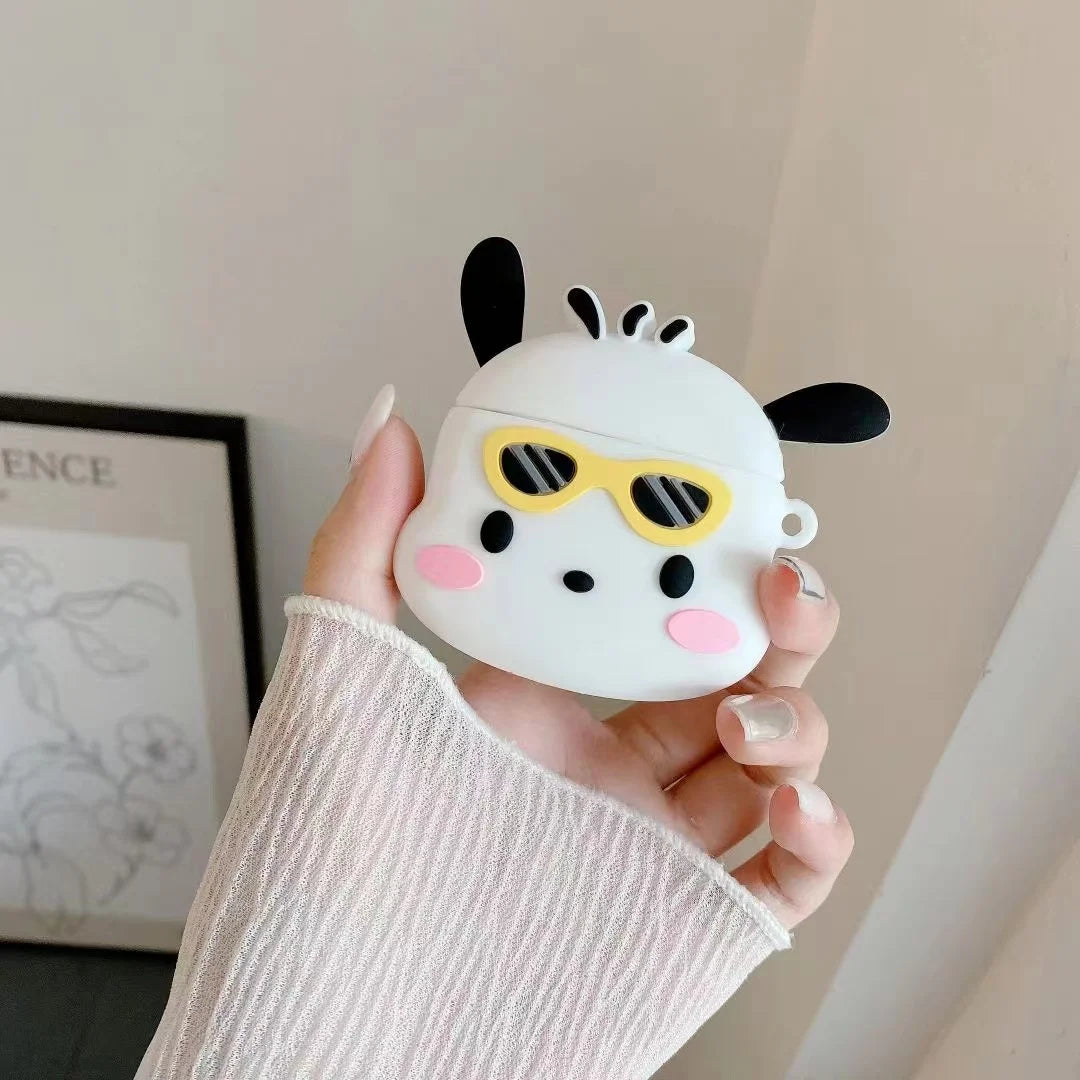 Sanrio Sunglasses Pochacco Silicone Earphone Case For Apple AirPods 1 2 3 Pro 2021 Wireless Bluetooth Headset  Protective Cover