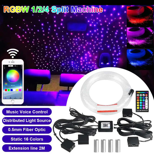 RGBW 1/2/4/6/8 split machine 2400x household car roof starry sky light kit roof fiber optic ceiling