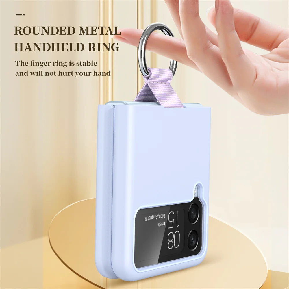 Luxury Matte PC Armor Finger Ring Grip Case For Samsung Galaxy Z Flip ZFlip 6 5 4 3 Zflip6  Zflip5 Zflip4 Zflip3 Candy Funda