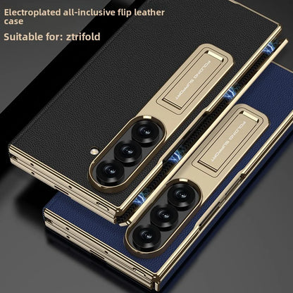 For Samsung Galaxy Z TriFold Case Luxury PU Leather Bracket Stand Glass Film Protective Back Cover For Z TriFold Phone Shell