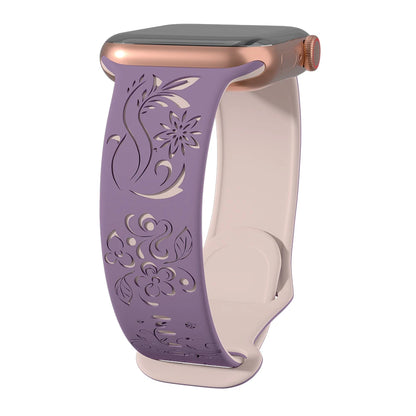 Silicone Band For Apple Watch Strap 49mm 44mm 46mm 40mm 41mm 42mm 45mm Flower Engraved Bracelet iWatch Series Ultra 10 9 6 5 se