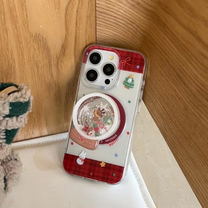 INS Korean Cute Snowflake Magsafe Griptok Magnetic Phone Stand Foldable Wireless Charger Case for IPhone 17Pro Xiaomi Christmas