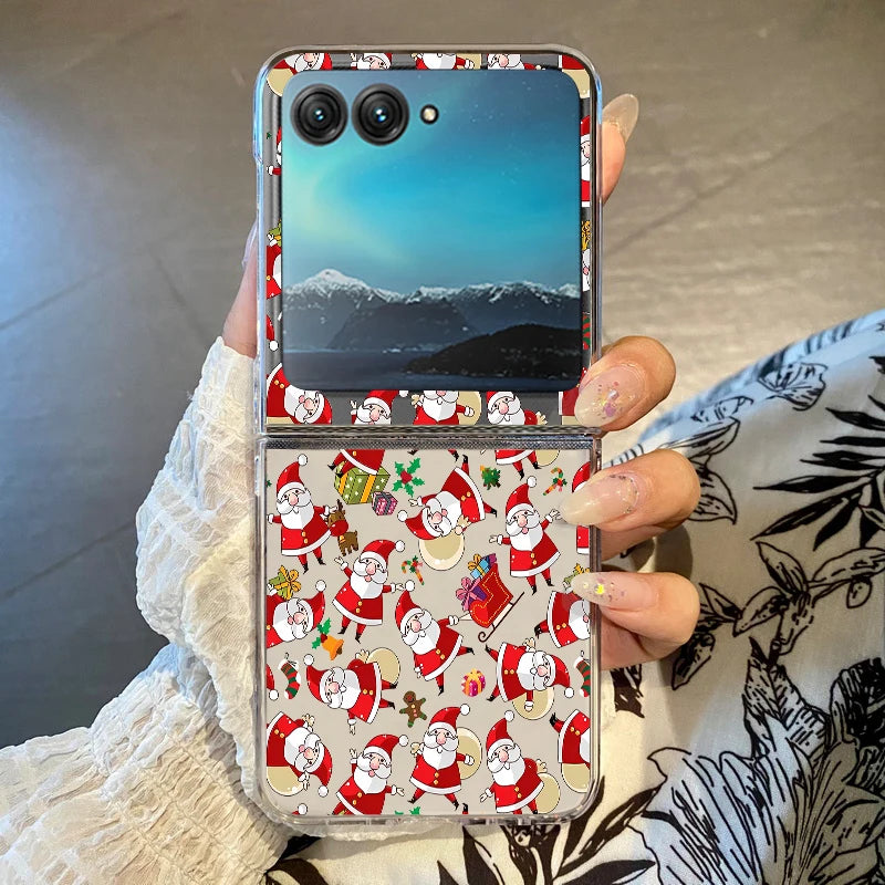 Christmas Phone Case For Motorola Razr 50 40 Ultra Razr 60 Ultra 50 40 Clear Hard PC Folding Shockproof Snowman Patterned Cover