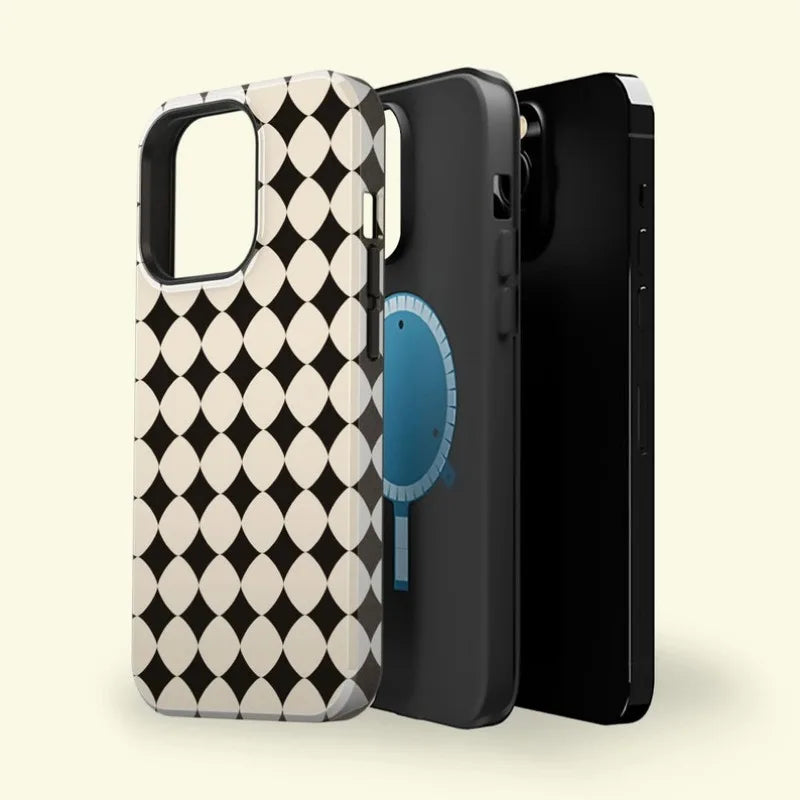 Diamond Patterned Black Cream  Case For IPHONE 16ProMax 15 14 13 12 11 PRO Plus Acrylic TPU Two in one Magnetic Phone Cases