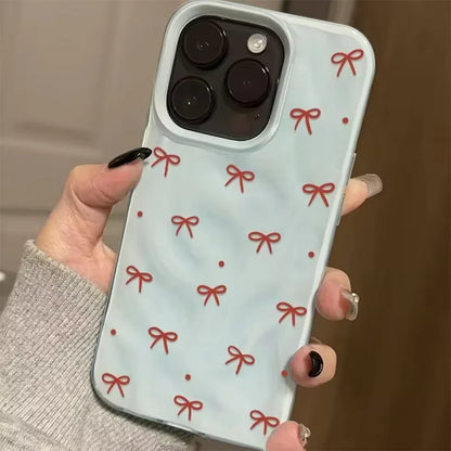 Red Bow Phone Case For IPhone 17 Air 16 15 14 13 12 11 Pro Max Girl Cover  For IPhone 16 15 14 Plus 13 12 11 Case Funda Cover