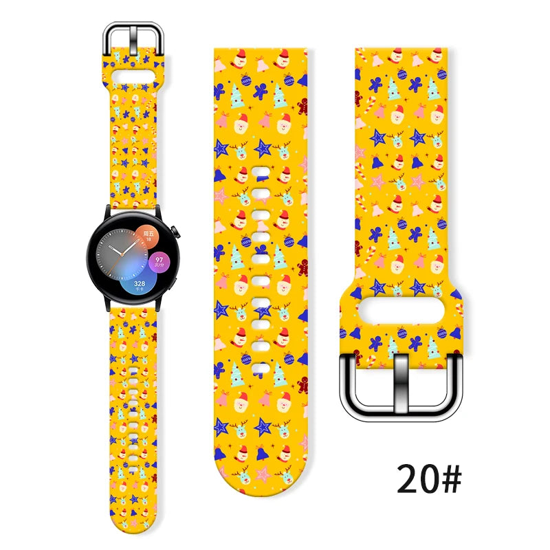 20MM Christmas Series 4 Printed strap for Samsung Galaxy Watch 7/6 40mm 44mm Band Replaceable Bracelet for Xiaomi Huawei Watch