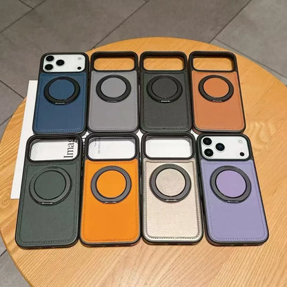 17 ProMax Wax PU Leather Magnetic Charging Phone Case For iPhone 14 15 16 Plus 17 Air 11 12 13 Pro Max 360° Rotating Stand Cover