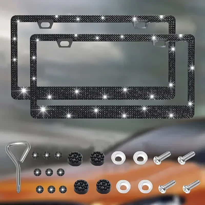 NEW Bling Crystal Car License Plate Frame Women Rhinestone License Plate Frame Cover Holder Car Accessories with Screw 31*16cm