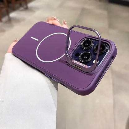 New Lens Stand Magnetic Case For iPhone 17 Pro Max Air Magsafe Cover for 16 15 14 13 12 11 ProMax Organic Silicon PC Armor Cover