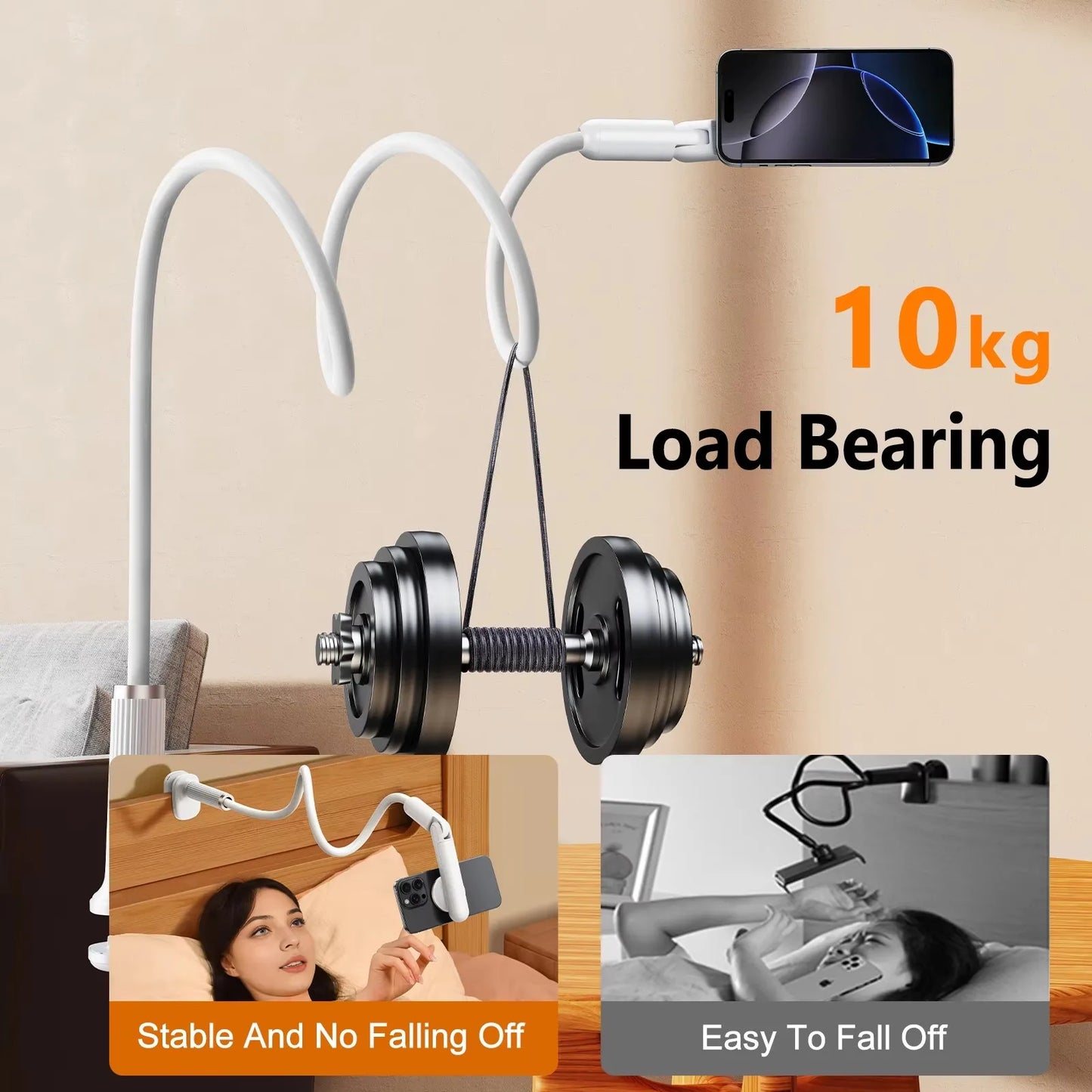 Eary Gooseneck Phone Stand Holder For Bed Kitchen Magnetic Kickstand Adjustable Long Arm Flexible Lazy Bracket For 4-7In Devices