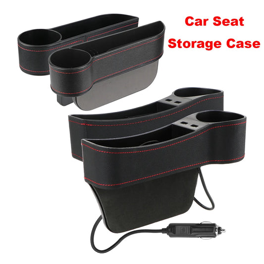 Car Organizer Auto Crevice Pocket Phone Bottle Cups Holder Seat Gap Leather Storage Box Car Accessories,USB Chargers Optional