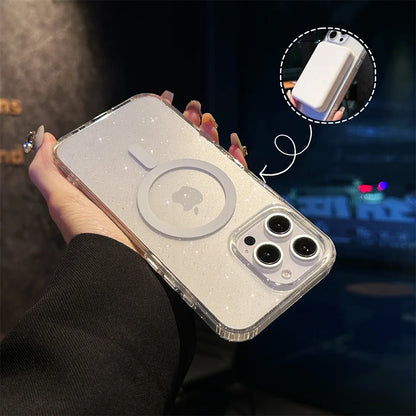 Magnetic Case for iPhone 16 16E 15 14 13 12 Pro Max Plus Cover Shimmering Starry Clear Shockproof Mag-safe Shell Phone Fundas