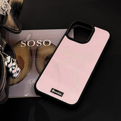 Rhinestone Bow Phone Case for iPhone 16 Pro Max 15 14 Plus 13 12 Cute Glossy Pink Girly Shockproof Hard Cover Gift