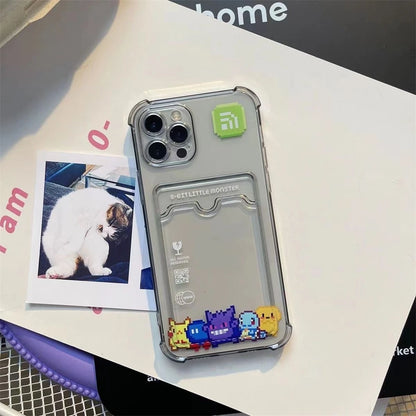 3D Anime Cute P-Pokemon Gengar Card Wallet Black Clear Soft TPU Phone Case For iPhone XS Max XR 13 12 11 14 15 16 Pro Max  Cover