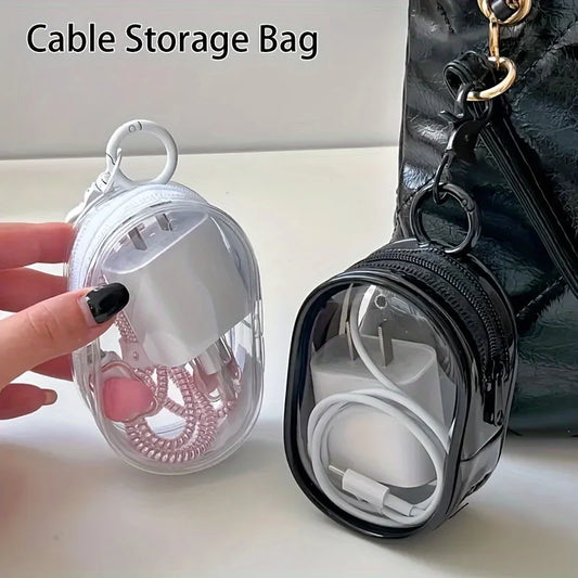 Portable Mini Clear Zipper Storage Bag - Space-Saving Organizer for Earphones & Chargers, Versatile with Handy Keychain Loop - covers4phones