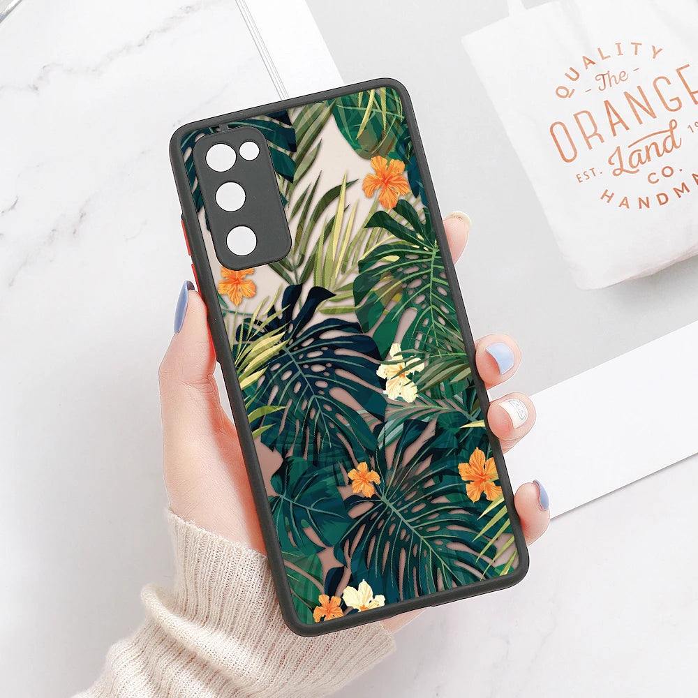 Green Leaves Matte Case For Samsung A55 A54 5G A53 A52 A35 A34 A33 A32 4G A13 A05 S24 Ultra S23 S22 Plus S21 FE S20 Soft Cover