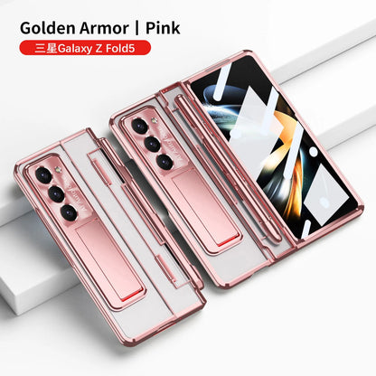 Plating Clear Hinge Magnetic Case For Samsung Galaxy Z Fold 4 5 with Pen Holder Full Screen Protector Phone Cover Fold 7 6 3 5G