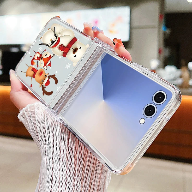 Christmas Tree Bear Clear Phone Case For Samsung Galaxy Z Flip 7 FE 6 5 4 3 5G Folding Hard PC Cover For Samsung Z Flip7 Flip6