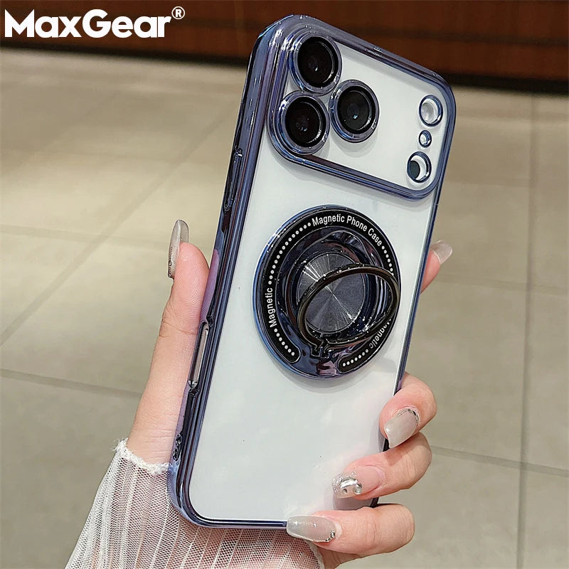 Luxury Plating 360 Rotate Ring Bracket Magnetic For Magsafe Case For iPhone 17 Air 16 15 14 Plus 13 12 11 Pro Max 16E Soft Cover