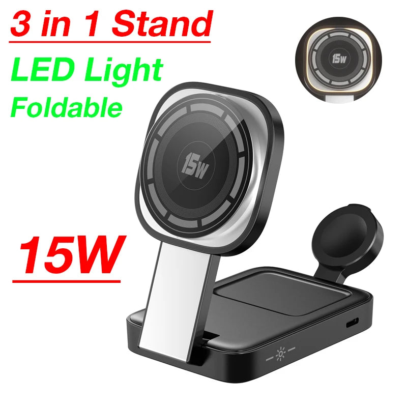 200W 4 In 1 Wireless Charger Stand Induction Super Fast Charging For Magsafe iPhone 16 15 14 13 Pro Max Apple Watch Airpods Pro