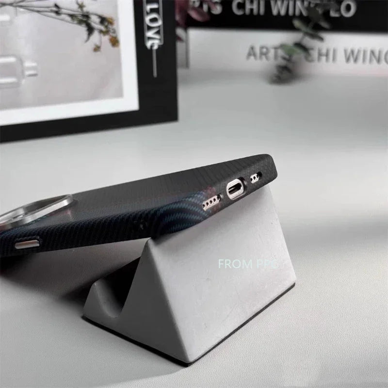 Carbon Fibre MagSafe Cover Case for iPhone 16 14 15 Pro Max Wireless Charging Magnetic Phone Shell Alloy Camera Ring Hard Coque