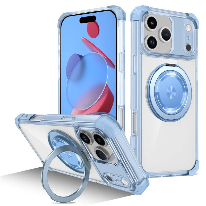 Luxury Magnetic Wireless Charge For Magsafe Case for iphone 17 Pro Max iphone17 Air 5G Transparent Shockproof Ring Holder Cover