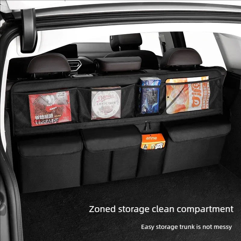 Car trunk storage bag SUV car seat back hanging bag Multi functional storage mesh bag Car interior storage items