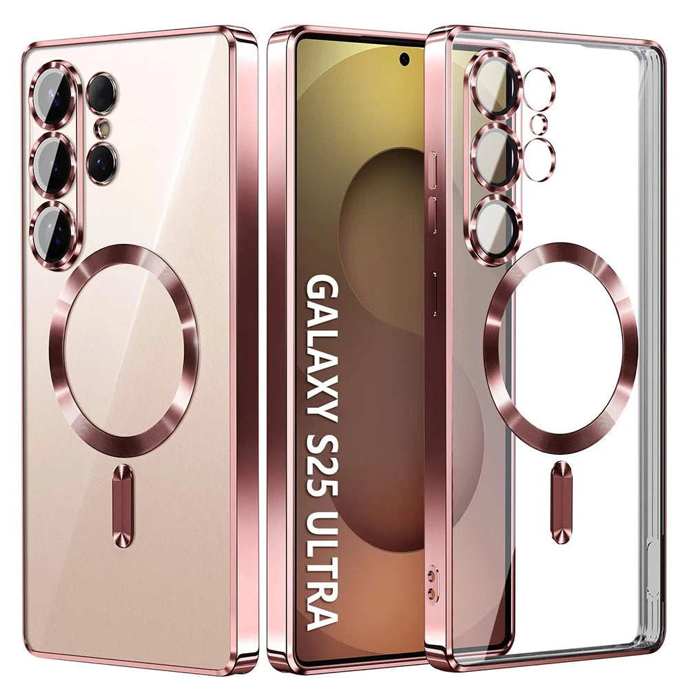 Luxury Glitter Plating Clear Silicone Soft Case For Samsung S25 Edge S24 S23 S21 FE S22 Ultra Plus Magnetic For Magsafe Shell