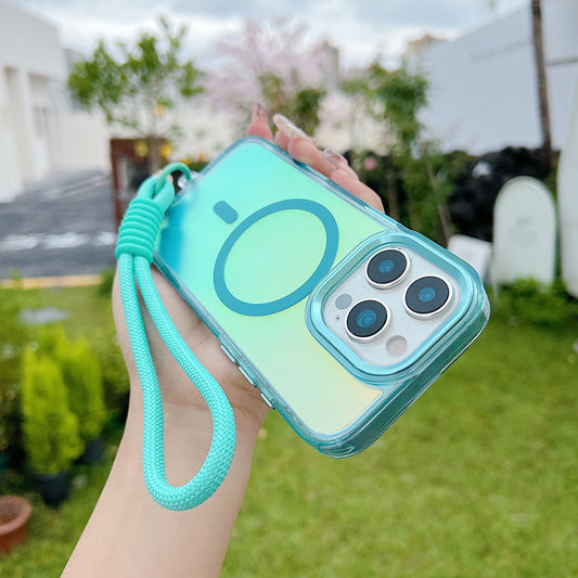 Fashion Laser Gradient Magnetic Lanyard Shockproof Case for iPhone 17 Air 16 15 14 13 11 12 Pro Max Plus E For Magsafe Cover