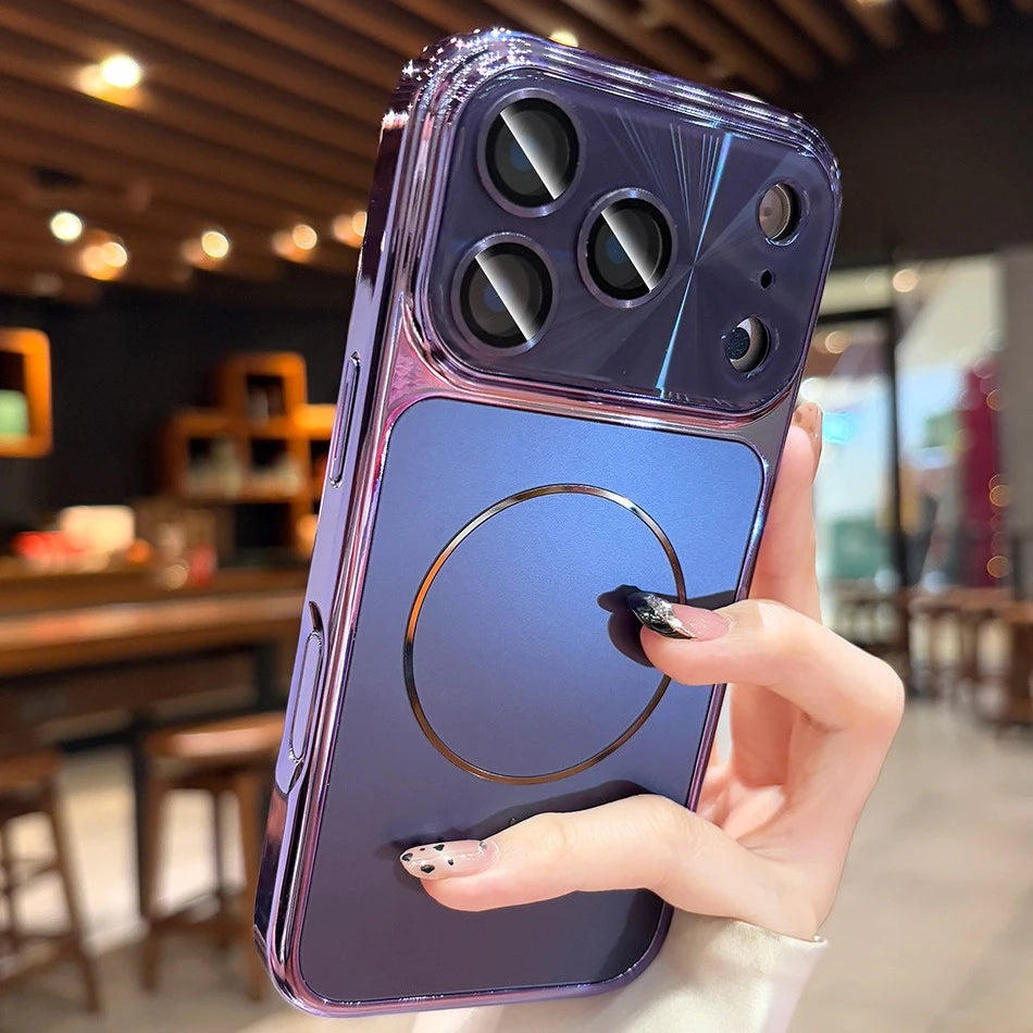 For iPhone 17 Pro Max Magsafe Case AG Matte Back Plating Bumper Cover for iPhone 13 14 15 16 Pro Max 17Pro Laser Pattern Cases