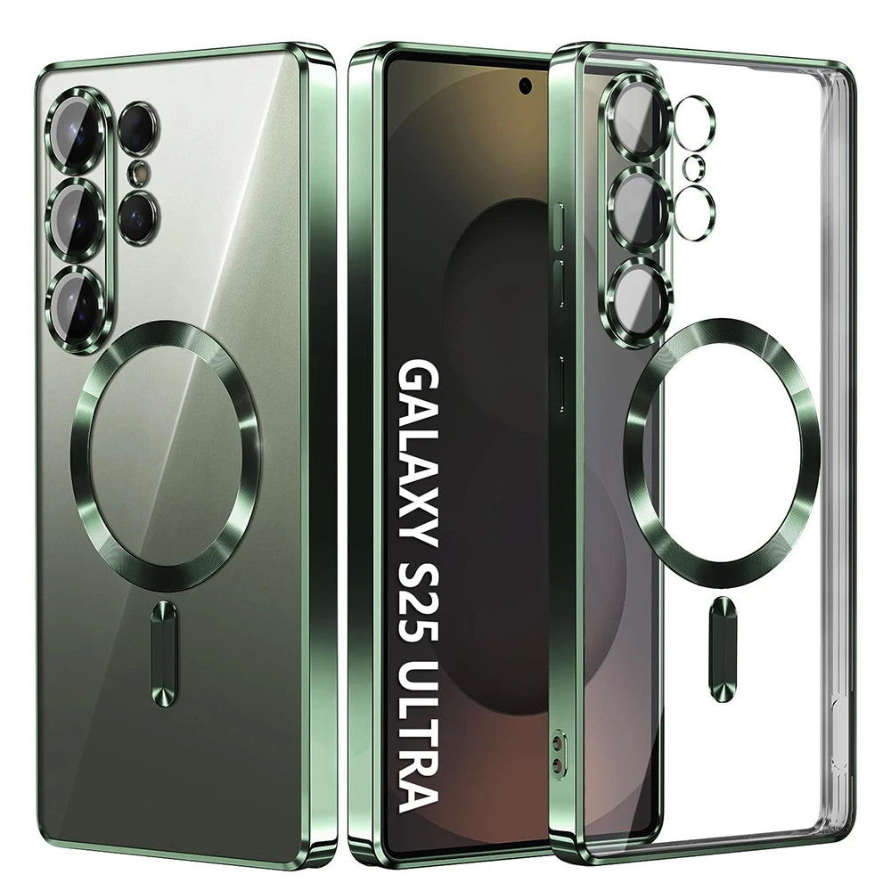 Luxury Glitter Plating Clear Silicone Soft Case For Samsung S25 Edge S24 S23 S21 FE S22 Ultra Plus Magnetic For Magsafe Shell