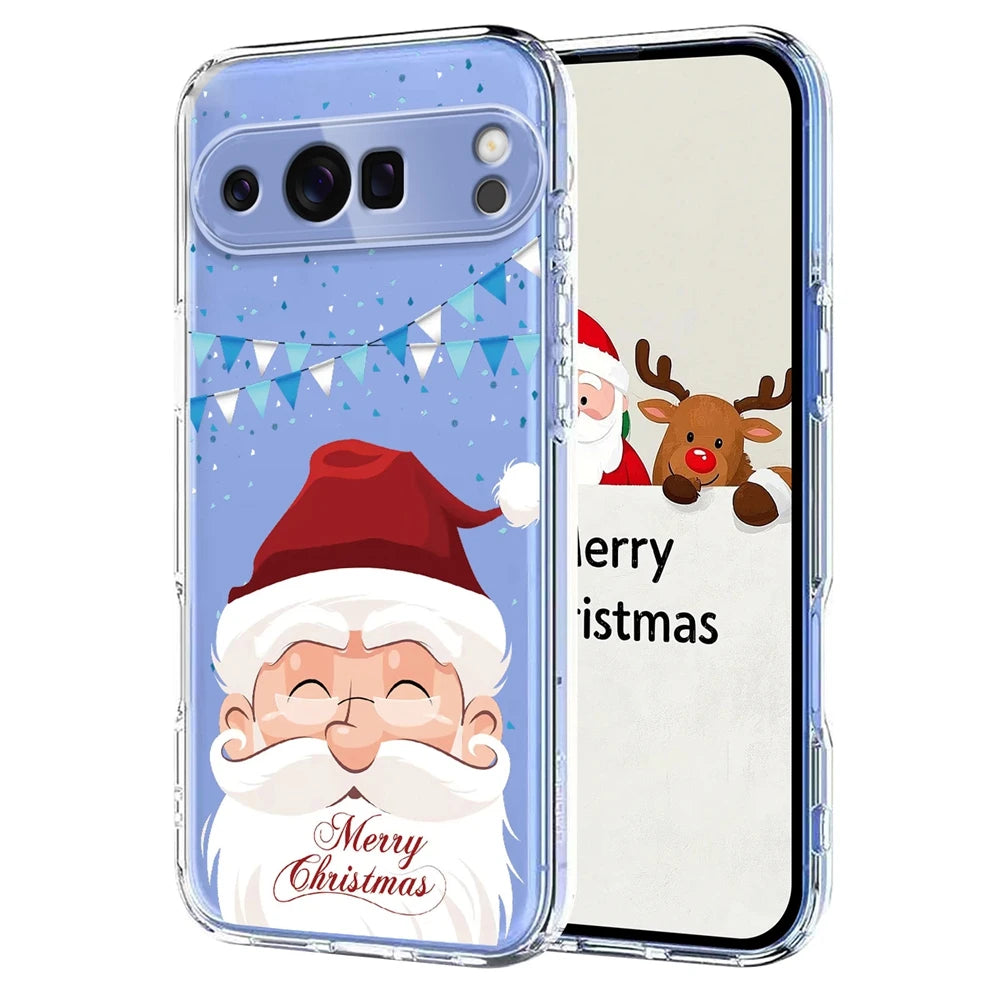 Transparent Phone Case For Google Pixel 10 9 9A Pro XL Pixel 10Pro 9Pro XL Silicone Protective Cover Back-Christmas Tree Snowman