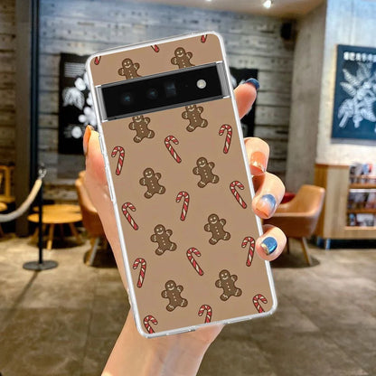 Phone Case For Google Pixel 9 8 7 6 9A 8A 7A 6A 5 4 5A 4A 3A Pro XL Soft Clear TPU Transparent Cover Cartoon Christmas