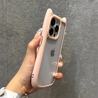 Cute 3D Cat Ear Kawaii Transparent Case For iPhone 16 15 14 13 12 Pro 11 Max Candy Color Shockproof Acrylic Clear Hard Cover