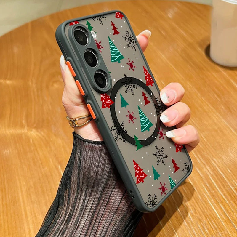 Magnetic For Magsafe Cartoon Christmas Case For Samsung Galaxy S25 S24 Ultra S25 Edge S23 S22 Plus S21 FE A54 A55 A56 5G Funda